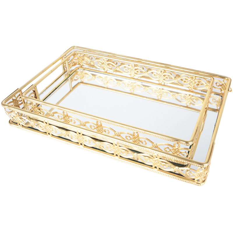 SET 2 PLATEAUX DECO METAL RECTANGULAIRE 28*19 &amp; 35*25 CM MODELE OR