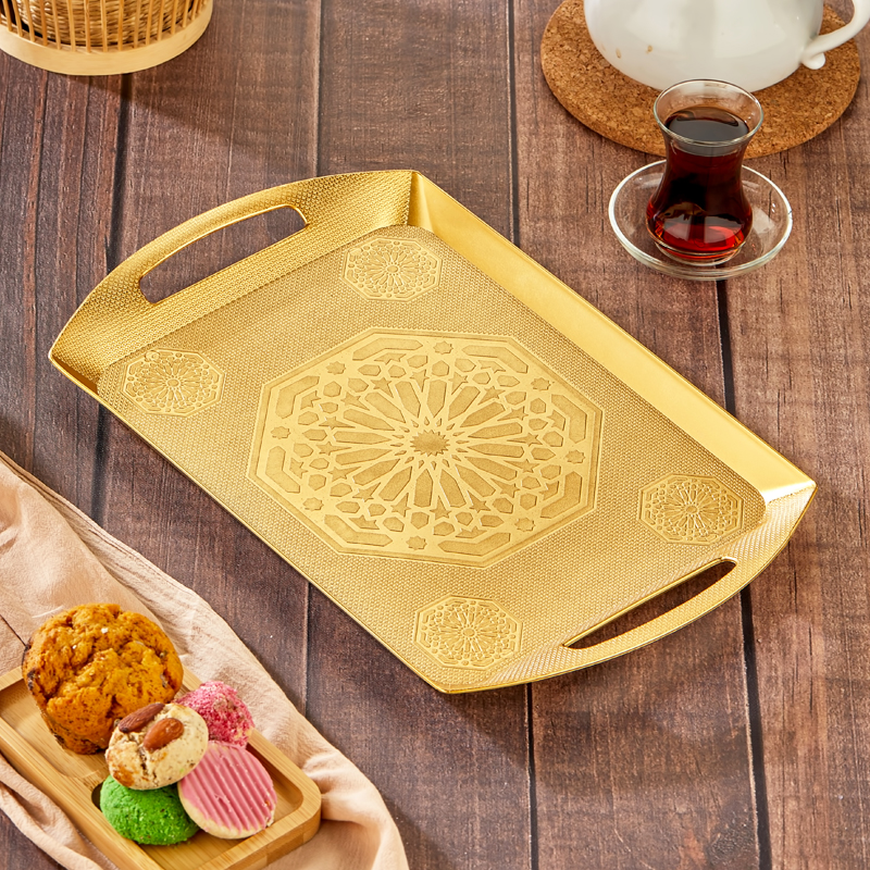 PLATEAU DECO PLASTIQUE 33X20 CM MODELE OR