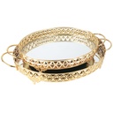 SET 2 PLATEAUX DECO METAL OVAL 35*26 &amp; 42*33 CM MODELE OR