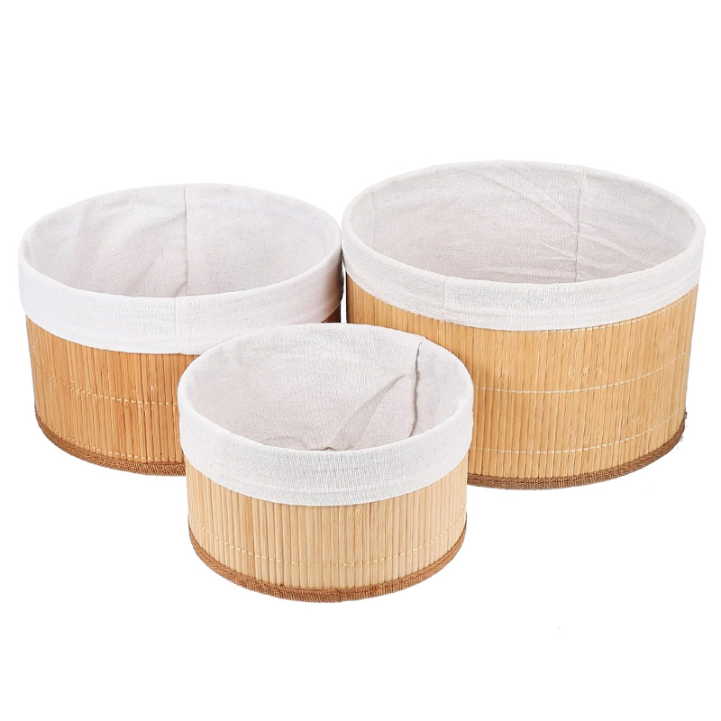 SET 3 PANIERS CARRE EN BAMBOO 25x25x12 cm / 20x20x10 cm / 15x15x8 cm 