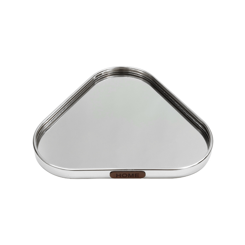 PLATEAU DECO METAL FORME TRIANGLE  "HOME"  20X20 CM MODELE ARGENT