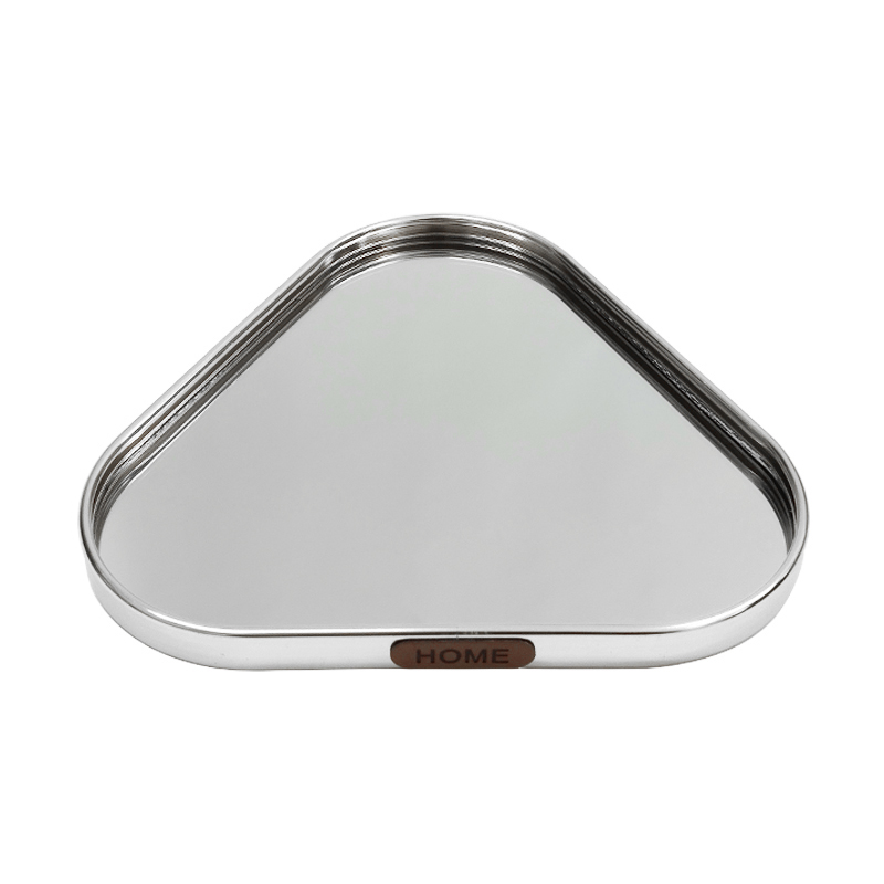 PLATEAU DECO METAL FORME TRIANGLE  "HOME"  25X25 CM MODELE ARGENT