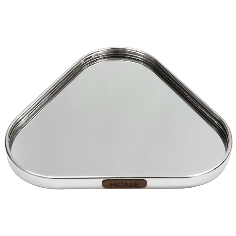 PLATEAU DECO METAL FORME TRIANGLE  "HOME"  29X29 CM MODELE ARGENT