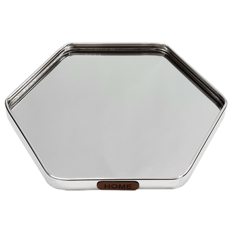 PLATEAU DECO METAL FORME OCTOGONE  "HOME"  28X28 CM MODELE ARGENT
