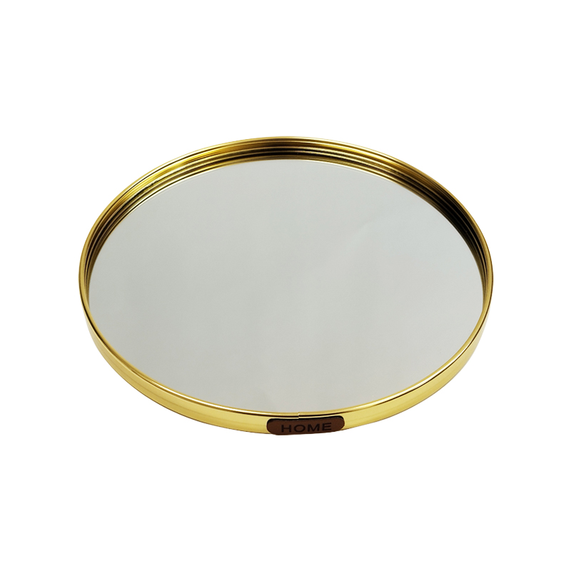 PLATEAU DECO METAL FORME RONDE  "HOME"  20 CM MODELE OR