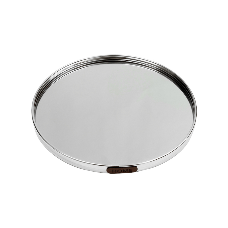 PLATEAU DECO METAL FORME RONDE   "HOME"  20 CM MODELE ARGENT