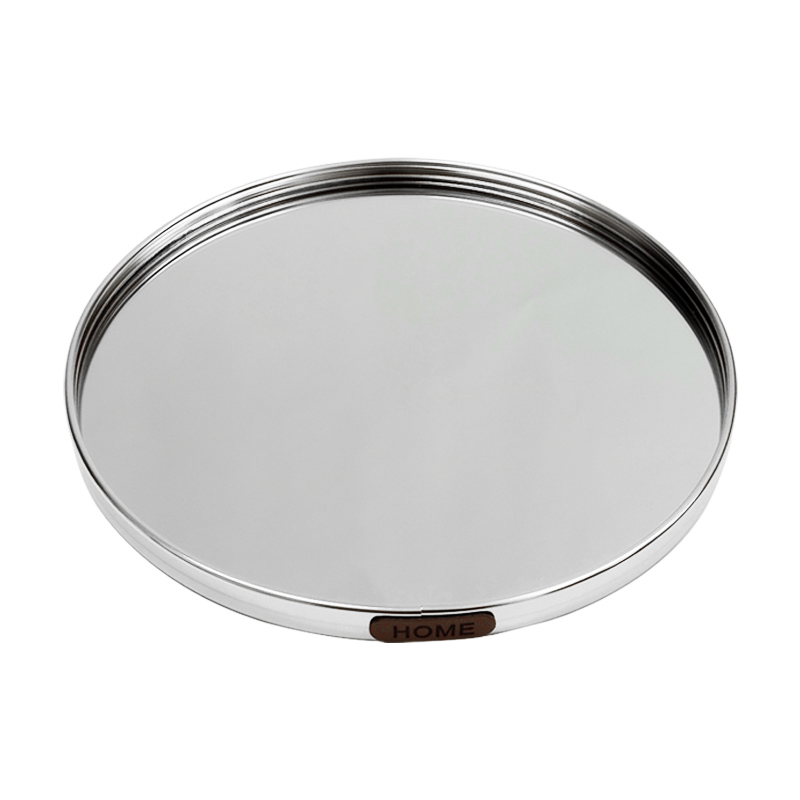 PLATEAU DECO METAL FORME RONDE  "HOME"  25 CM MODELE ARGENT