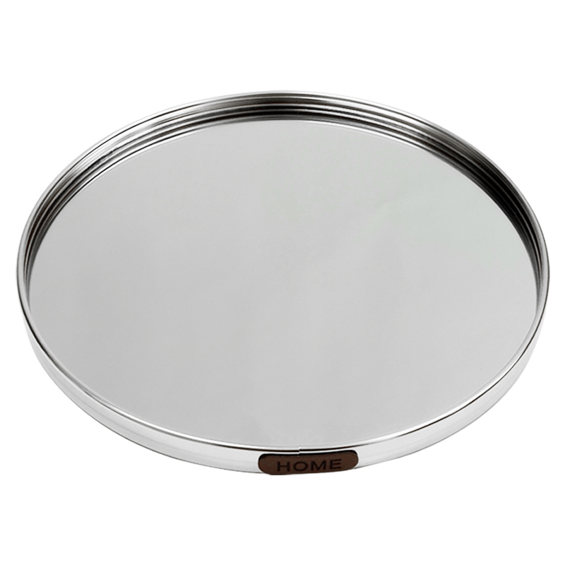 PLATEAU DECO METAL FORME RONDE  "HOME"  30 CM MODELE ARGENT