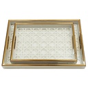 SET 2 PLATEAU DECO MDF + VERRE 40X28 CM &amp; 32X33 CM MIX MODELE BLANC/OR