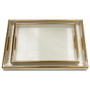 SET 2 PLATEAU DECO MDF + VERRE 40X28 CM &amp; 32X33 CM MODELE BLANC