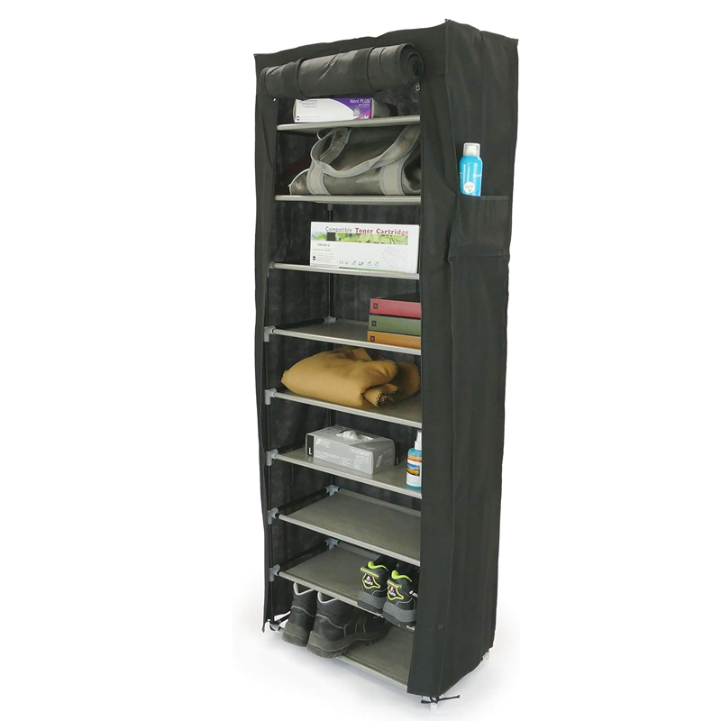 RANGE CHAUSSURES 10 NIVEAUX METAL + POLYESTER 160X30X60 CM COULEUR NOIR
