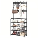 RANGE CHAUSSURES 4 NIVEAUX + PORTE MANTEAUX METAL + PLASTIQUE 60X29X154 CM
