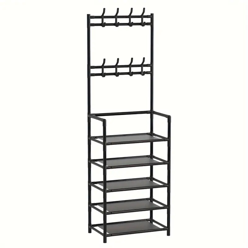 RANGE CHAUSSURES 4 NIVEAUX + PORTE MANTEAUX METAL + PLASTIQUE 60X29X172 CM