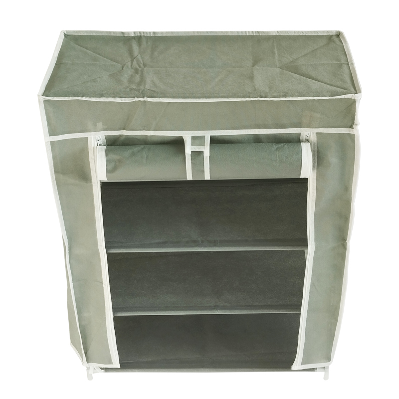 RANGE CHAUSSURES 4 NIVEAUX METAL + POLYESTER 72X60X30 CM COULEUR VERT-GRIS