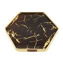 PLATEAU DECO METAL FORME OCTOGONE  25X25 CM MODELE OR DESIGN MIX MARBRE BLANC/NOIR