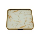 PLATEAU DECO METAL FORME CARRE  20X20 CM MODELE OR DESIGN MIX MARBRE BLANC/NOIR