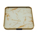PLATEAU DECO METAL FORME CARRE  25X25 CM MODELE OR DESIGN MIX MARBRE BLANC/NOIR