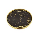 PLATEAU DECO METAL FORME RONDE  20 CM MODELE OR DESIGN MIX MARBRE BLANC/NOIR