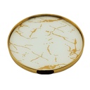 PLATEAU DECO METAL FORME RONDE  25 CM MODELE OR DESIGN MIX MARBRE BLANC/NOIR