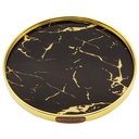 PLATEAU DECO METAL FORME RONDE  30 CM MODELE OR DESIGN MIX MARBRE BLANC/NOIR