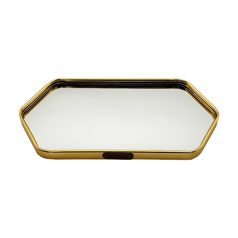 PLATEAU DECO METAL FORME RECTANGULAIRE BORD OCTOGONE  28X14 CM MODELE OR
