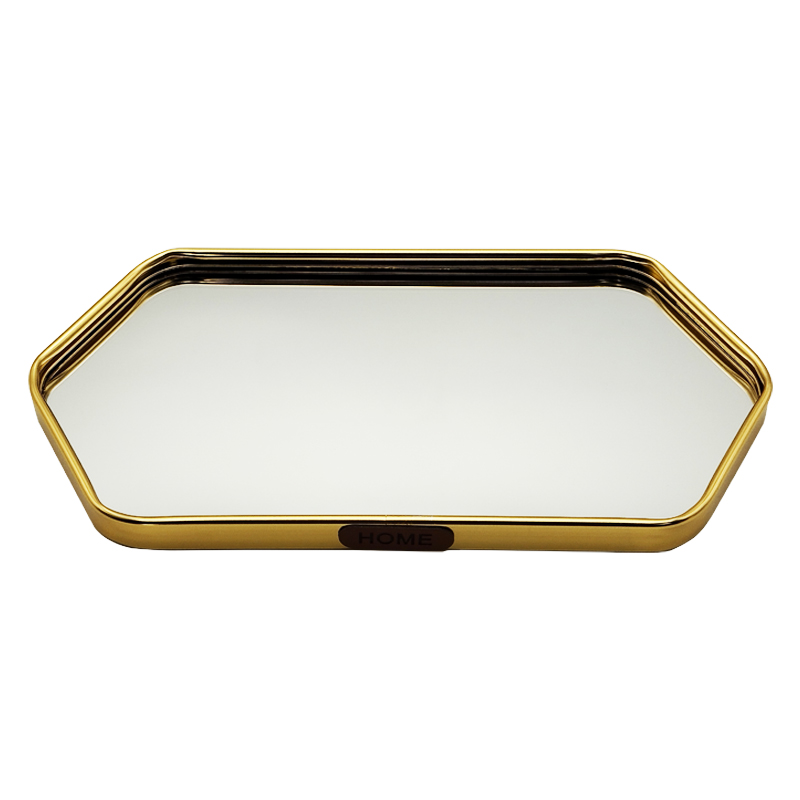 PLATEAU DECO METAL FORME RECTANGULAIRE BORD OCTOGONE  35X15 CM MODELE OR