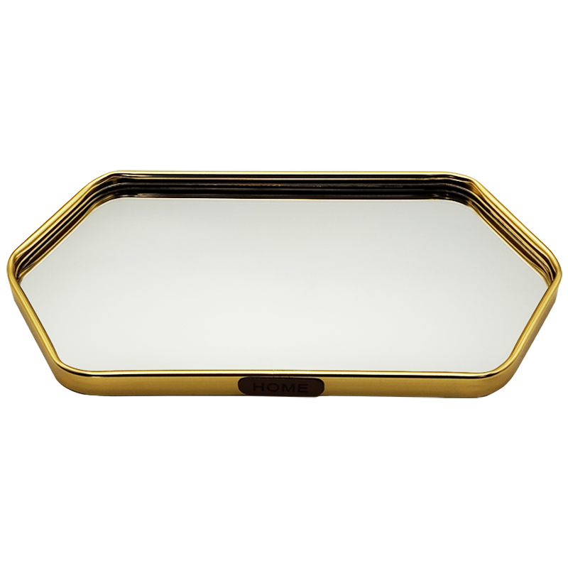 PLATEAU DECO METAL FORME RECTANGULAIRE BORD OCTOGONE  40X20 CM MODELE OR