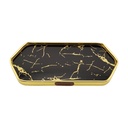 PLATEAU DECO METAL FORME RECTANGULAIRE BORD OCTOGONE  24X11 CM MODELE OR DESIGN MIX MARBRE BLANC/NOIR