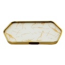 PLATEAU DECO METAL FORME RECTANGULAIRE BORD OCTOGONE  28X14 CM MODELE OR DESIGN MIX MARBRE BLANC/NOIR