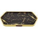 PLATEAU DECO METAL FORME RECTANGULAIRE BORD OCTOGONE  35X15 CM MODELE OR DESIGN MIX MARBRE BLANC/NOIR
