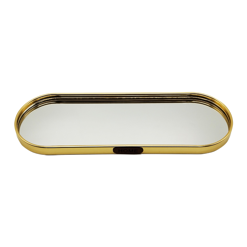 PLATEAU DECO METAL FORME RECTANGULAIRE BORD ROND  30X10 CM MODELE OR
