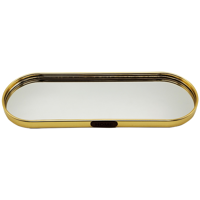 PLATEAU DECO METAL FORME RECTANGULAIRE BORD ROND  35X12 CM MODELE OR