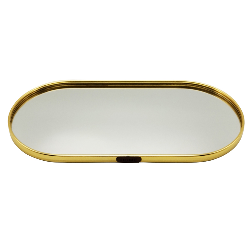 PLATEAU DECO METAL FORME RECTANGULAIRE BORD ROND  40X20 CM MODELE OR