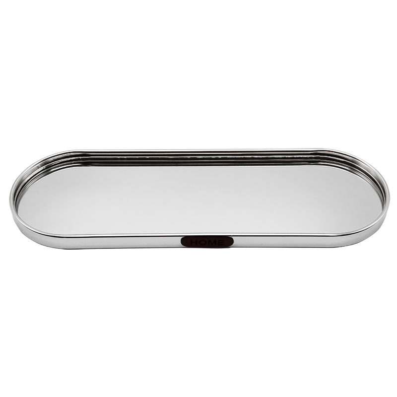 PLATEAU DECO METAL FORME RECTANGULAIRE BORD ROND  35X12 CM MODELE ARGENT