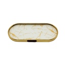 PLATEAU DECO METAL FORME RECTANGULAIRE BORD ROND  22X9,5 CM MODELE OR DESIGN MIX MARBRE BLANC/NOIR