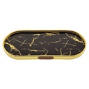 PLATEAU DECO METAL FORME RECTANGULAIRE BORD ROND  35X12 CM MODELE OR DESIGN MIX MARBRE BLANC/NOIR