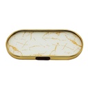 PLATEAU DECO METAL FORME RECTANGULAIRE BORD ROND  35X15 CM MODELE OR DESIGN MIX MARBRE BLANC/NOIR