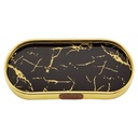 PLATEAU DECO METAL FORME RECTANGULAIRE BORD ROND  40X20 CM MODELE OR DESIGN MIX MARBRE BLANC/NOIR