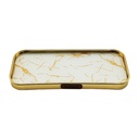 PLATEAU DECO METAL FORME RECTANGULAIRE  30X10 CM MODELE OR DESIGN MIX MARBRE BLANC/NOIR