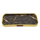 PLATEAU DECO METAL FORME RECTANGULAIRE  35X12 CM MODELE OR DESIGN MIX MARBRE BLANC/NOIR