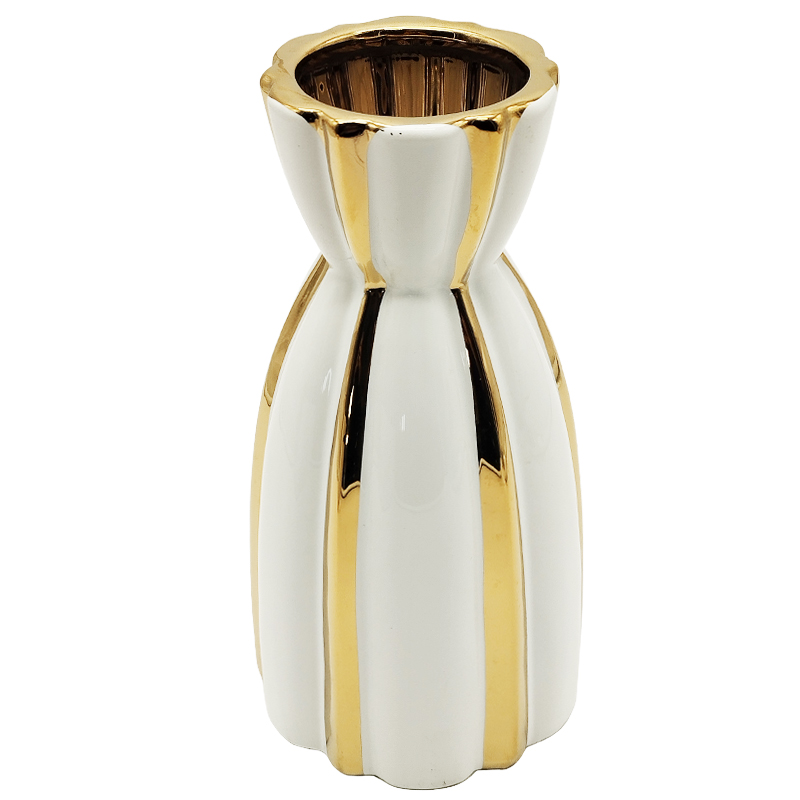 VASE CERAMIQUE 22X12 CM COULEUR BLANC OR