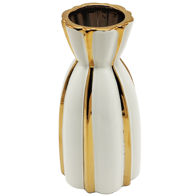 VASE CERAMIQUE 26X13 CM COULEUR BLANC OR