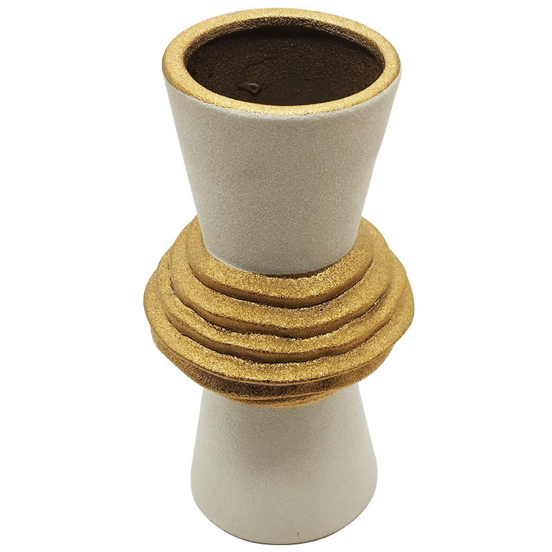 VASE CERAMIQUE 20,5X10,5 CM COULEUR BLANC OR