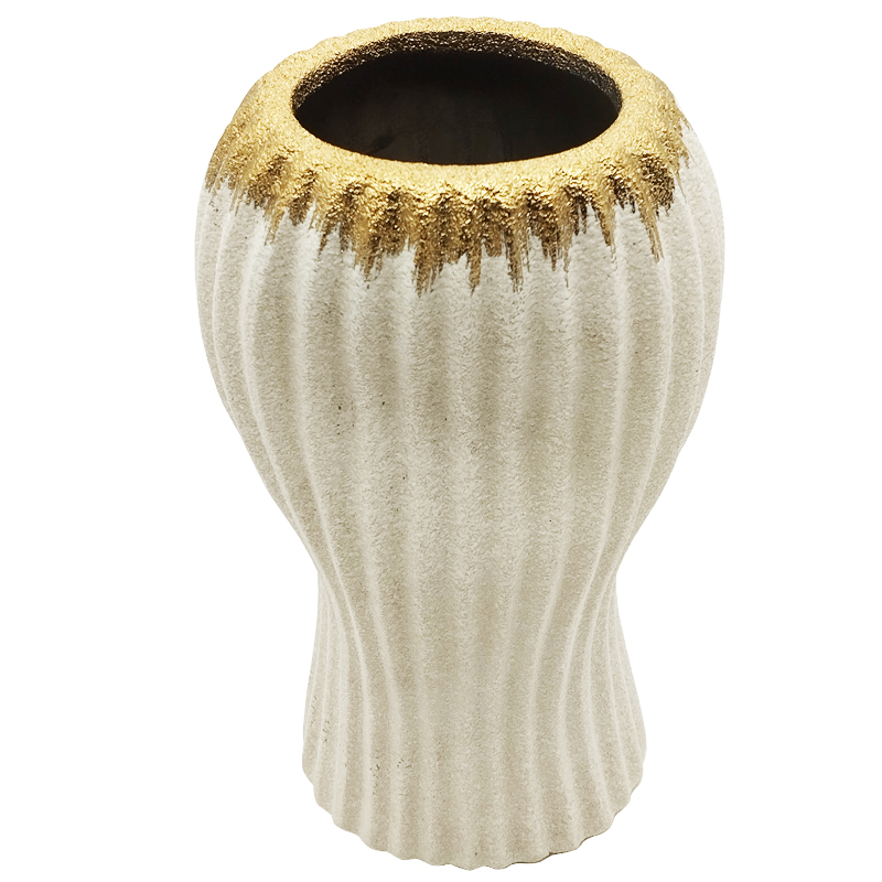 VASE CERAMIQUE 20,5X11,8 CM COULEUR BLANC OR
