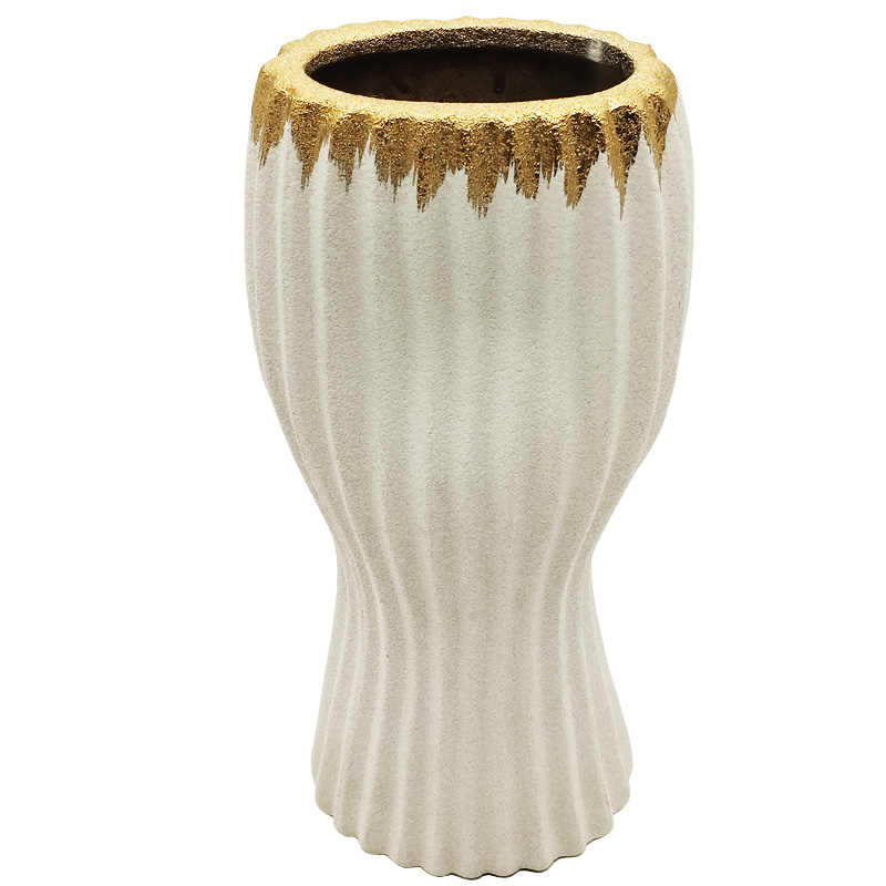 VASE CERAMIQUE 12X9X26 CM COULEUR BLANC OR