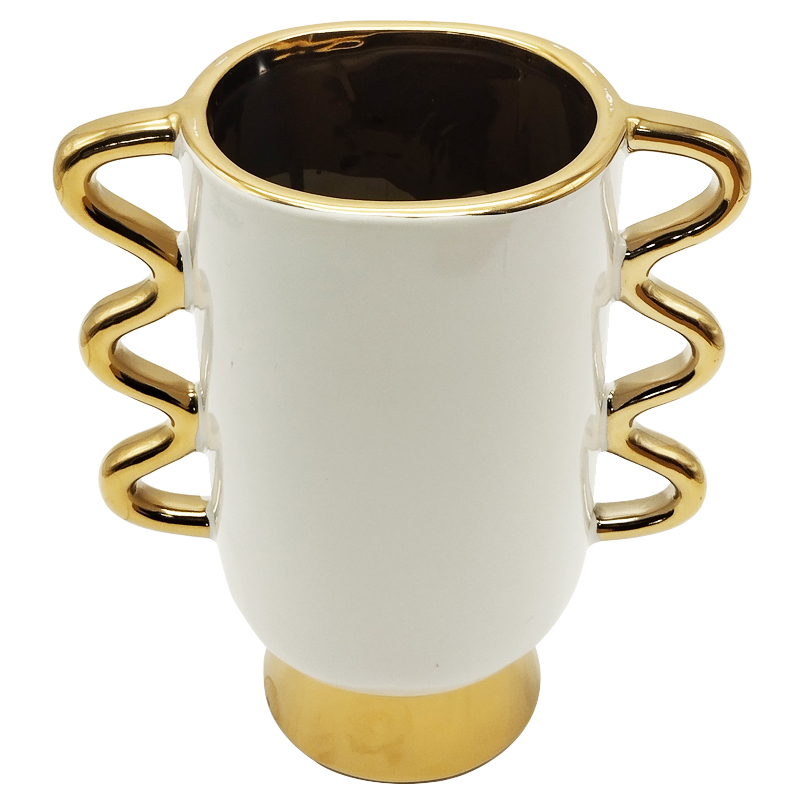 VASE CERAMIQUE 19,5X10,5X23 CM COULEUR BLANC OR