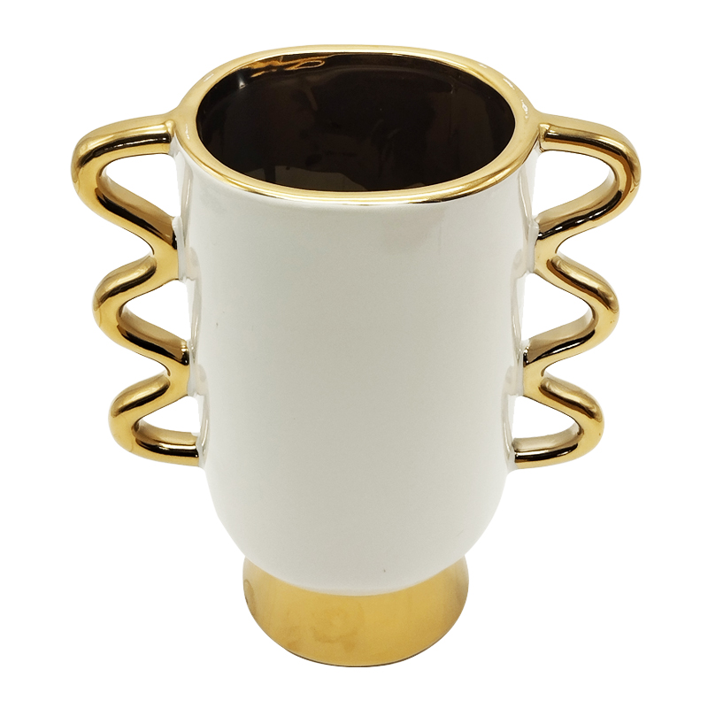 VASE CERAMIQUE 16X10X19,5 CM COULEUR BLANC OR