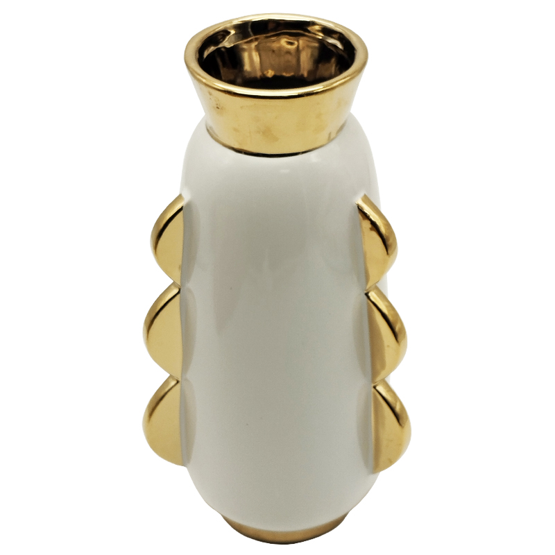 VASE CERAMIQUE 13X28 CM COULEUR BLANC OR