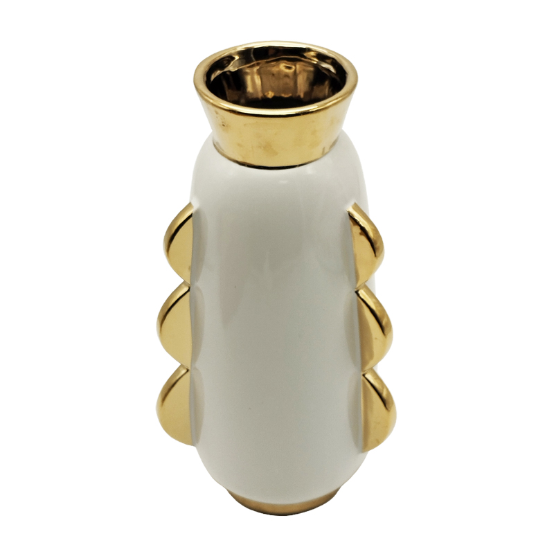 VASE CERAMIQUE 11X22,5 CM COULEUR BLANC OR