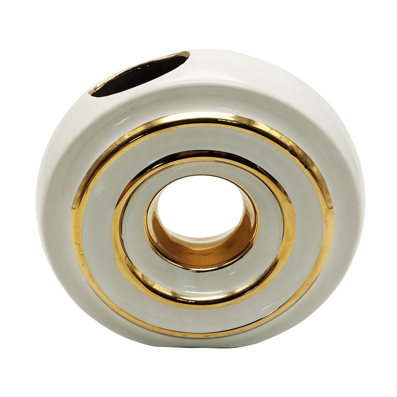 VASE CERAMIQUE 20,5X7X19 CM COULEUR BLANC OR